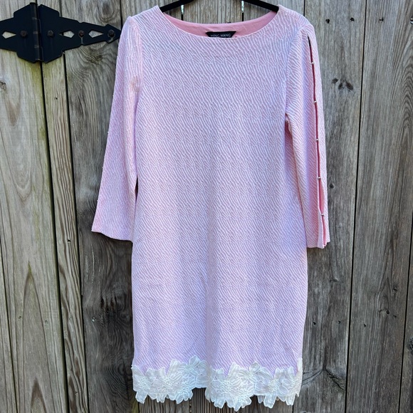 MING WANG Pink Sheath Floral Lace Hem 3/4 Split Sleeve Dress Women’s XS NWT NEW - Picture 3 of 15